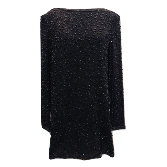 Vintage Papell Boutique black beaded tunic top M